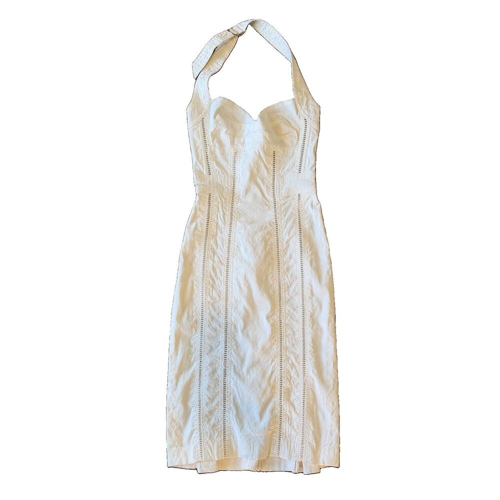 Bebe Vintage Y2K White Halter Dress Size 00 Corset Bustier Ladder Trim Bridal
